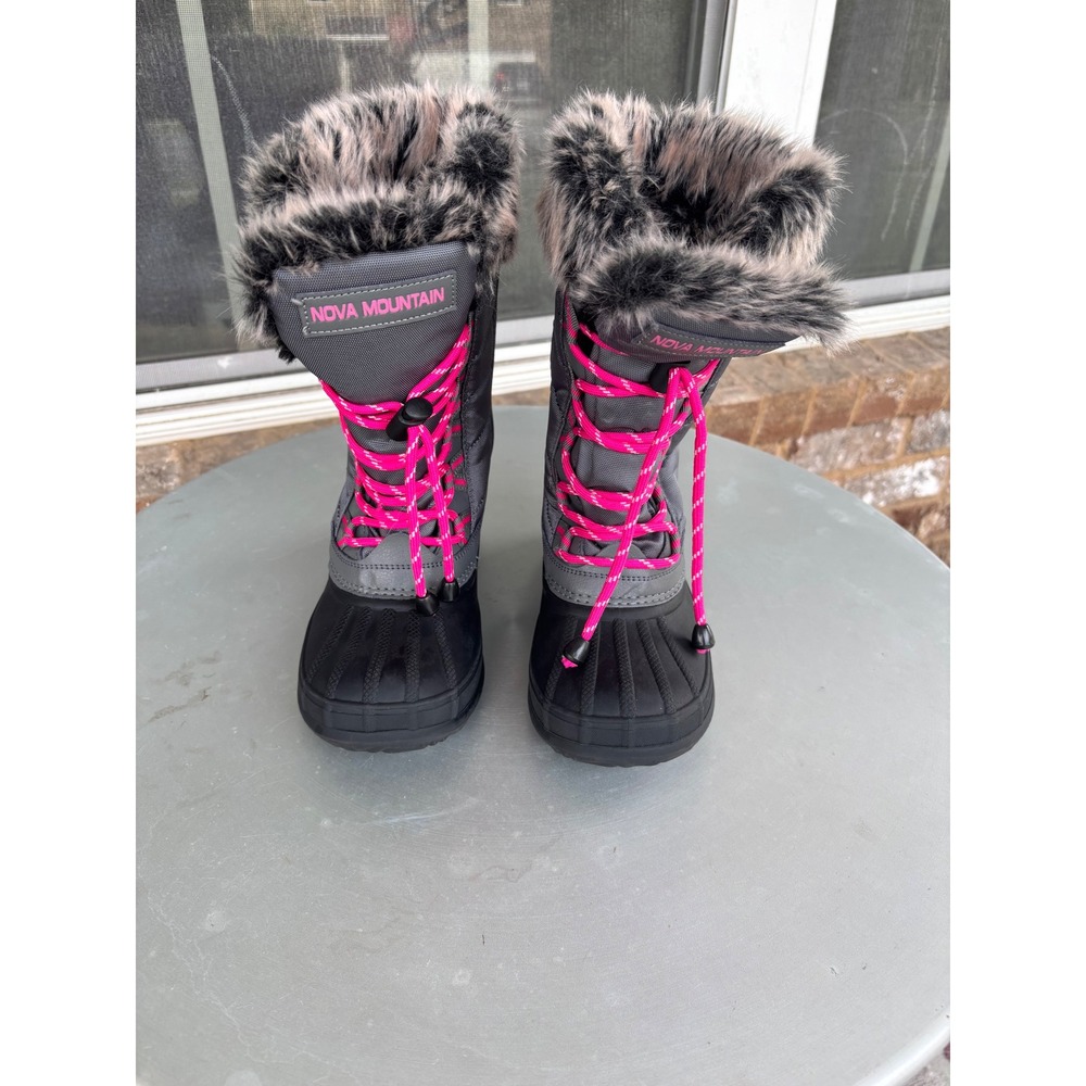Nova Mountain Kids Girls Grey Pink Faux Fur Winter Snow Boots NFWB8830 Size 3